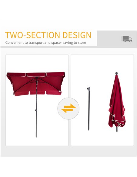 Outsunny Red Rectangular Garden Parasol Aluminium Sun Umbrella Patio Garden Tilt 2M x 1.25M 84D-016RD - pic 48131 | FastDaddyshop