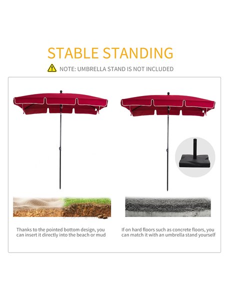 Outsunny Red Rectangular Garden Parasol Aluminium Sun Umbrella Patio Garden Tilt 2M x 1.25M 84D-016RD - pic 48132 | FastDaddyshop