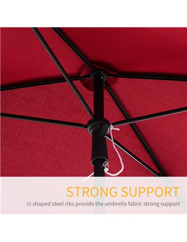 Outsunny Red Rectangular Garden Parasol Aluminium Sun Umbrella Patio Garden Tilt 2M x 1.25M 84D-016RD