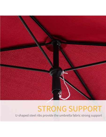 Outsunny Red Rectangular Garden Parasol Aluminium Sun Umbrella Patio Garden Tilt 2M x 1.25M 84D-016RD - pic 48133 | FastDaddyshop