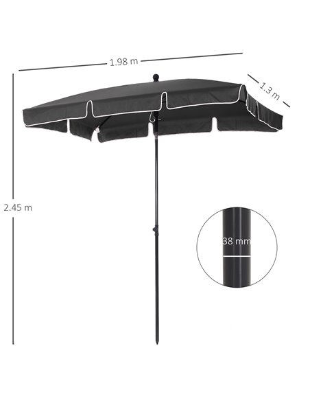 Outsunny Aluminium Sun Umbrella Parasol Patio Garden Rectangular Tilt 2M x 1.25M 84D-016GY - pic 48138 | FastDaddyshop