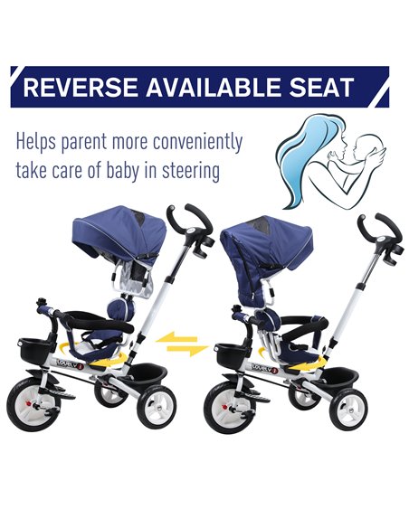 HOMCOM 4-in-1 Kids Tricycle Stroller W/ Canopy-Blue - pic 4814 | FastDaddyshop