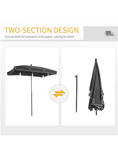 Outsunny Aluminium Sun Umbrella Parasol Patio Garden Rectangular Tilt 2M x 1.25M 84D-016GY