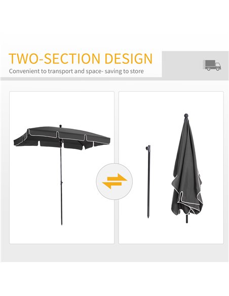 Outsunny Aluminium Sun Umbrella Parasol Patio Garden Rectangular Tilt 2M x 1.25M 84D-016GY - pic 48140 | FastDaddyshop