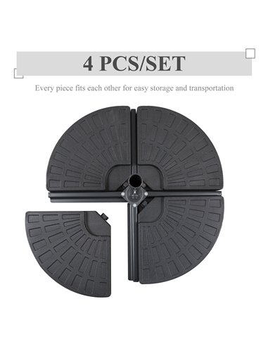 Outsunny 4 PCs Portable Round Parasol Base Umbrella Cross Stand Weights Holder Sand or Water Filled Outdoor Garden Patio 84D-061