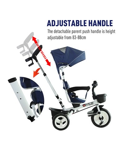 HOMCOM 4-in-1 Kids Tricycle Stroller W/ Canopy-Blue