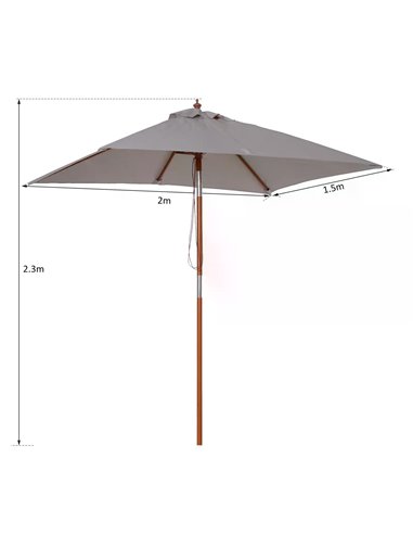 Outsunny 2m x 1.5m Patio Garden Parasol Sun Umbrella Sunshade Canopy Outdoor Backyard Furniture Fir Wooden Pole 6 Ribs Tilt Mech