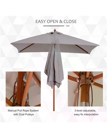 Outsunny 2m x 1.5m Patio Garden Parasol Sun Umbrella Sunshade Canopy Outdoor Backyard Furniture Fir Wooden Pole 6 Ribs Tilt Mech - pic 48157 | FastDaddyshop