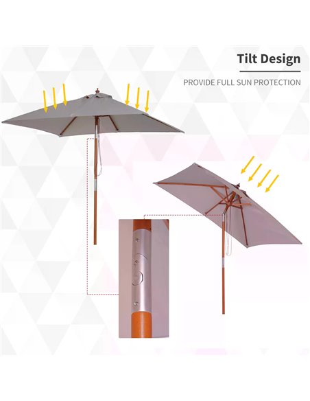 Outsunny 2m x 1.5m Patio Garden Parasol Sun Umbrella Sunshade Canopy Outdoor Backyard Furniture Fir Wooden Pole 6 Ribs Tilt Mech - pic 48158 | FastDaddyshop