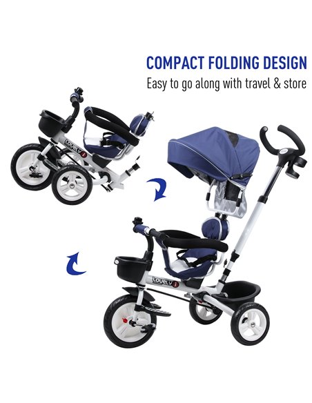 HOMCOM 4-in-1 Kids Tricycle Stroller W/ Canopy-Blue - pic 4816 | FastDaddyshop