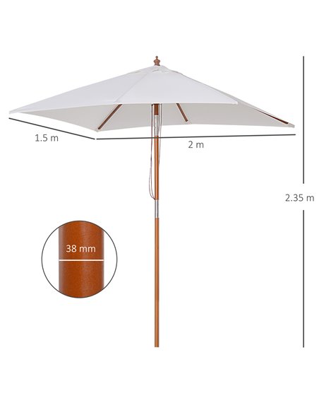 Outsunny 2m x 1.5m Patio Garden Parasol Sun Umbrella Sunshade Canopy Outdoor Backyard Furniture Fir Wooden Pole 6 Ribs Tilt Mech - pic 48165 | FastDaddyshop
