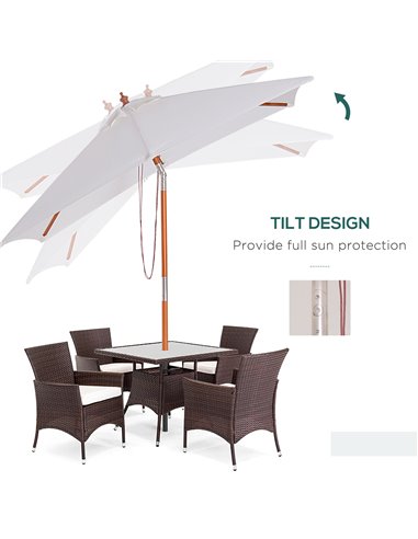 Outsunny 2m x 1.5m Patio Garden Parasol Sun Umbrella Sunshade Canopy Outdoor Backyard Furniture Fir Wooden Pole 6 Ribs Tilt Mech