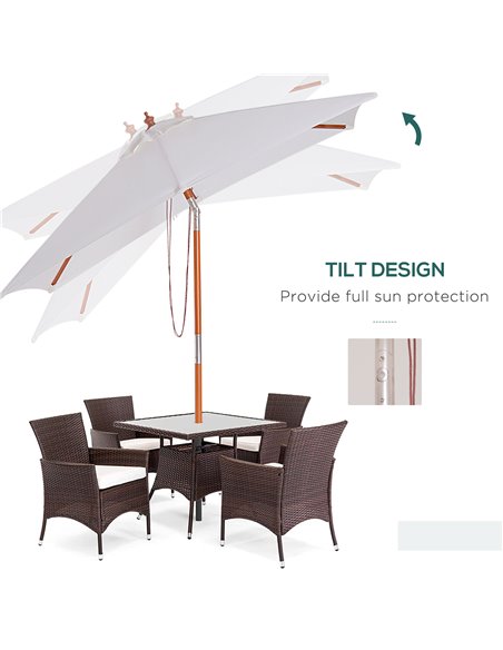 Outsunny 2m x 1.5m Patio Garden Parasol Sun Umbrella Sunshade Canopy Outdoor Backyard Furniture Fir Wooden Pole 6 Ribs Tilt Mech - pic 48166 | FastDaddyshop