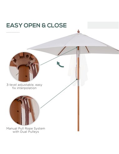 Outsunny 2m x 1.5m Patio Garden Parasol Sun Umbrella Sunshade Canopy Outdoor Backyard Furniture Fir Wooden Pole 6 Ribs Tilt Mech