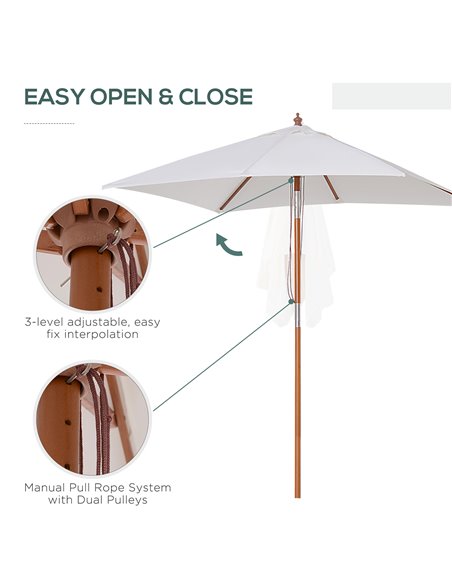 Outsunny 2m x 1.5m Patio Garden Parasol Sun Umbrella Sunshade Canopy Outdoor Backyard Furniture Fir Wooden Pole 6 Ribs Tilt Mech - pic 48168 | FastDaddyshop