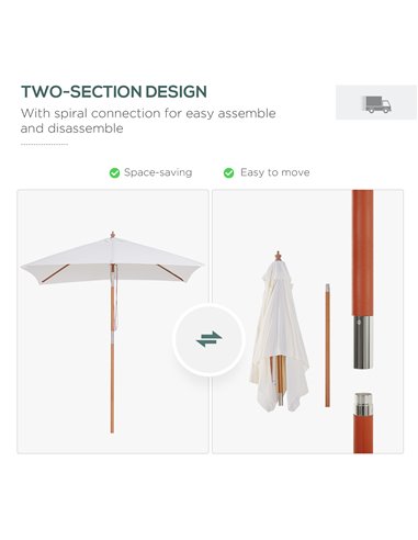Outsunny 2m x 1.5m Patio Garden Parasol Sun Umbrella Sunshade Canopy Outdoor Backyard Furniture Fir Wooden Pole 6 Ribs Tilt Mech