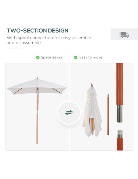 Outsunny 2m x 1.5m Patio Garden Parasol Sun Umbrella Sunshade Canopy Outdoor Backyard Furniture Fir Wooden Pole 6 Ribs Tilt Mech - pic 48169 | FastDaddyshop