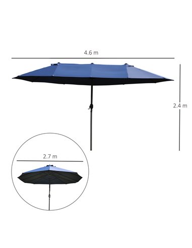 Outsunny 4.6m Garden Parasol Double-Sided Sun Umbrella Patio Market Shelter Canopy Shade Outdoor Blue - NO BASE 84D-031V01BU