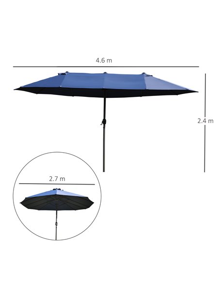 Outsunny 4.6m Garden Parasol Double-Sided Sun Umbrella Patio Market Shelter Canopy Shade Outdoor Blue - NO BASE 84D-031V01BU - pic 48174 | FastDaddyshop