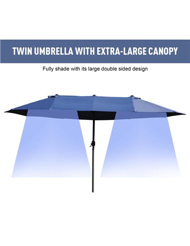 Outsunny 4.6m Garden Parasol Double-Sided Sun Umbrella Patio Market Shelter Canopy Shade Outdoor Blue - NO BASE 84D-031V01BU