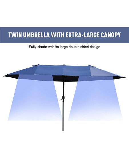Outsunny 4.6m Garden Parasol Double-Sided Sun Umbrella Patio Market Shelter Canopy Shade Outdoor Blue - NO BASE 84D-031V01BU - pic 48175 | FastDaddyshop