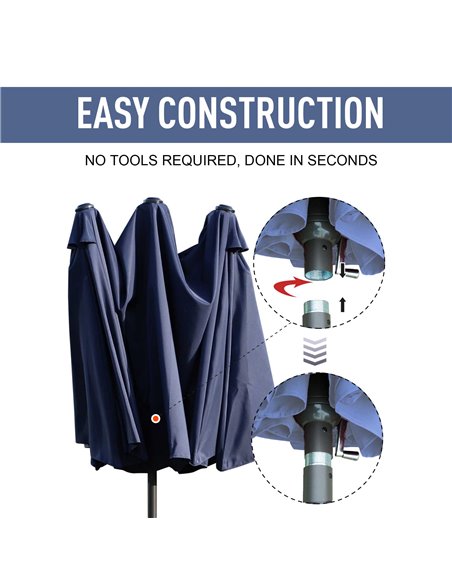 Outsunny 4.6m Garden Parasol Double-Sided Sun Umbrella Patio Market Shelter Canopy Shade Outdoor Blue - NO BASE 84D-031V01BU - pic 48177 | FastDaddyshop