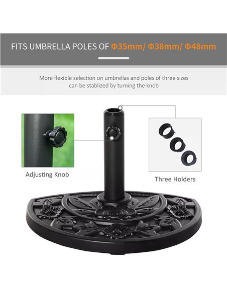 Outsunny Half Round Parasol Base Weighted Umbrella Holder Stand Balcony Black 84D-043 - pic 48204 | FastDaddyshop