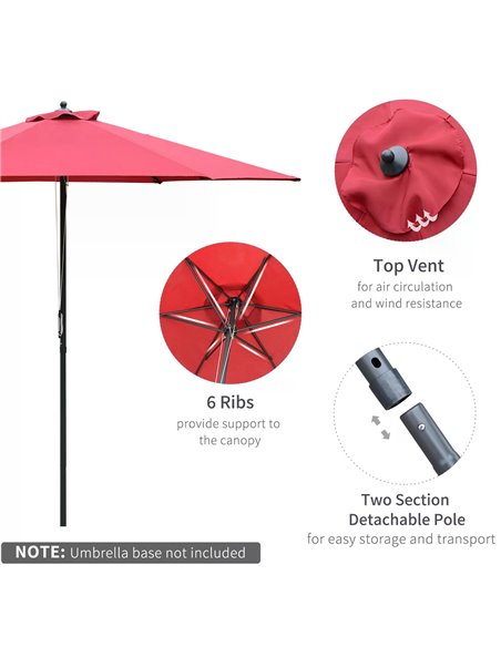 Outsunny 2.8m Patio Parasols Umbrellas Outdoor 6 Ribs Sunshade Canopy Manual Push Garden Backyard Furniture, Wine Red 84D-067WR - pic 48212 | FastDaddyshop