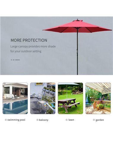 Outsunny 2.8m Patio Parasols Umbrellas Outdoor 6 Ribs Sunshade Canopy Manual Push Garden Backyard Furniture, Wine Red 84D-067WR