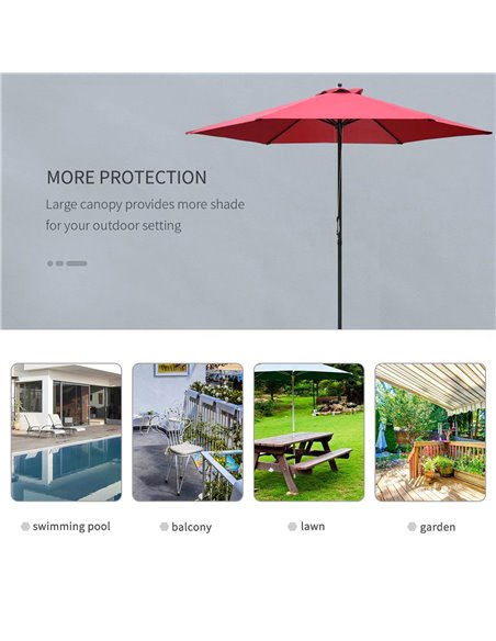 Outsunny 2.8m Patio Parasols Umbrellas Outdoor 6 Ribs Sunshade Canopy Manual Push Garden Backyard Furniture, Wine Red 84D-067WR - pic 48213 | FastDaddyshop