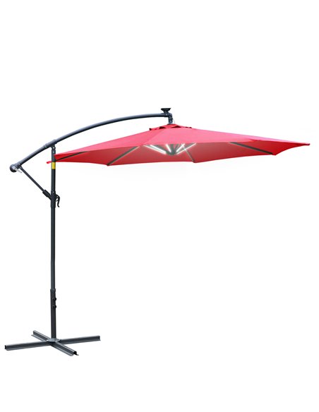 Outsunny 3m LED Patio Banana Umbrella Cantilever Parasol with Crank Cross Base, Red 84D-066WR - pic 48217 | FastDaddyshop