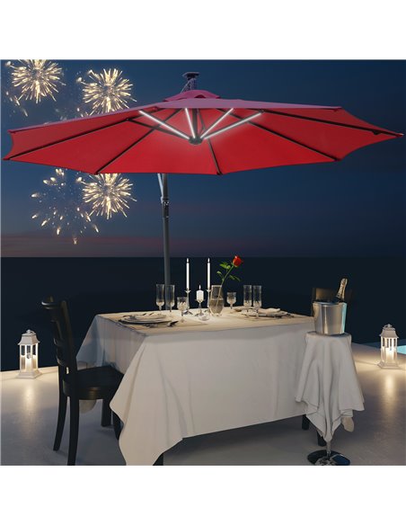 Outsunny 3m LED Patio Banana Umbrella Cantilever Parasol with Crank Cross Base, Red 84D-066WR - pic 48218 | FastDaddyshop