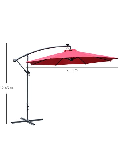 Outsunny 3m LED Patio Banana Umbrella Cantilever Parasol w/ Crank Cross Base Hanging Offset Umbrella Frame Steel  Aluminium Gard - pic 48219 | FastDaddyshop