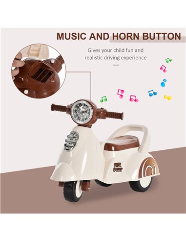 HOMCOM Toddlers Musical Plastic Push Tricycle White/Brown