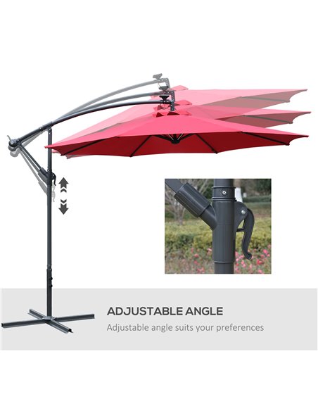 Outsunny 3m LED Patio Banana Umbrella Cantilever Parasol w/ Crank Cross Base Hanging Offset Umbrella Frame Steel  Aluminium Gard - pic 48221 | FastDaddyshop