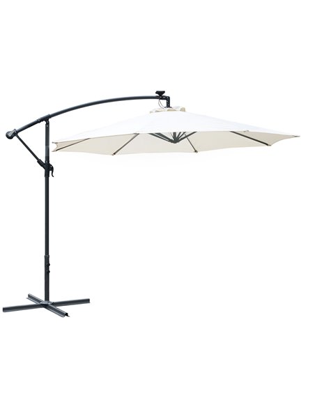 Outsunny 3(m) LED Cantilever Parasol Banana Umbrella, Off-White 84D-066CW - pic 48235 | FastDaddyshop