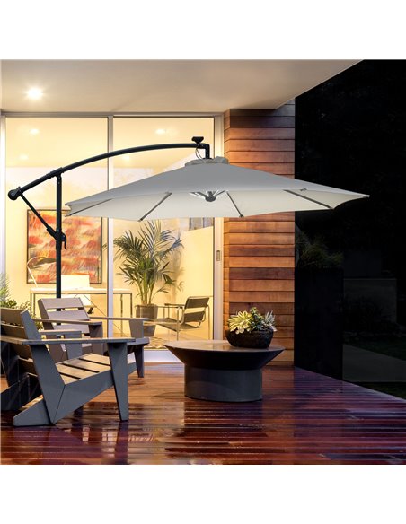 Outsunny 3(m) LED Cantilever Parasol Banana Umbrella, Off-White 84D-066CW - pic 48236 | FastDaddyshop