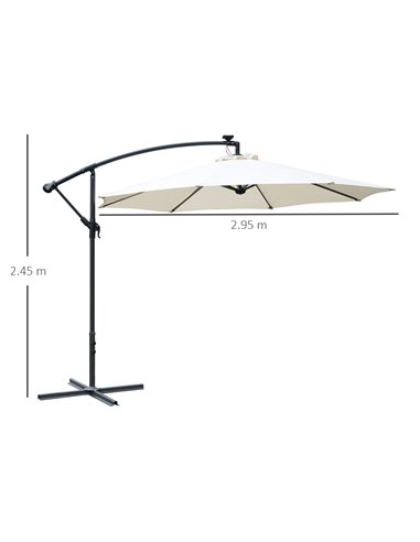 Outsunny 3(m) LED Cantilever Parasol Banana Garden Umbrella with Solar Lights, Crank Handle and Cross Base, Hanging Sun Shade, O
