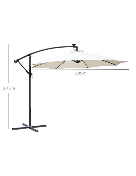 Outsunny 3(m) LED Cantilever Parasol Banana Garden Umbrella with Solar Lights, Crank Handle and Cross Base, Hanging Sun Shade, O - pic 48237 | FastDaddyshop