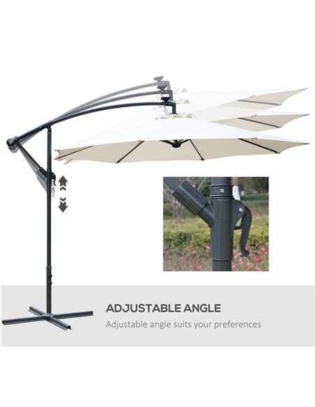 Outsunny 3(m) LED Cantilever Parasol Banana Garden Umbrella with Solar Lights, Crank Handle and Cross Base, Hanging Sun Shade, O - pic 48239 | FastDaddyshop