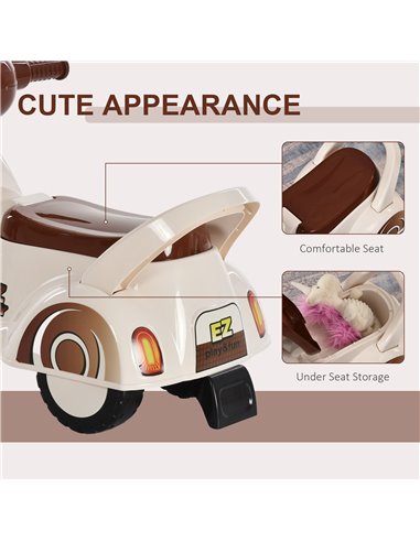 HOMCOM Toddlers Musical Plastic Push Tricycle White/Brown