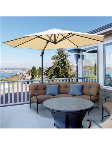 Outsunny 3(m) Patio Offset Parasol Roma Umbrella with Cross Base, Beige 84D-065BG