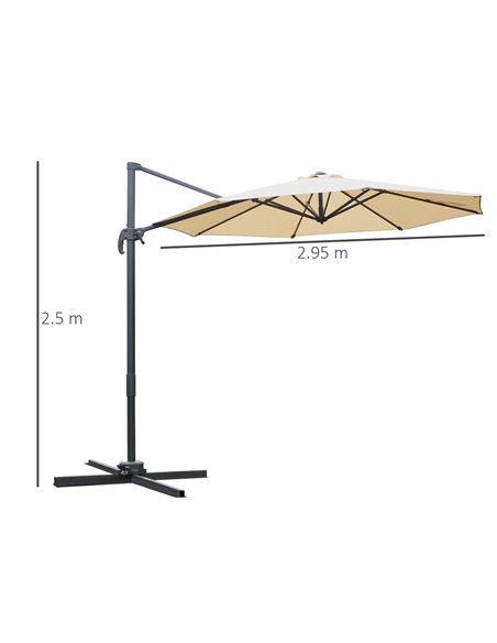 Outsunny 3(m) Patio Offset Parasol Roma Umbrella Cantilever Hanging Sun Shade Canopy Shelter 360° Rotation with Cross Base - Bei - pic 48264 | FastDaddyshop