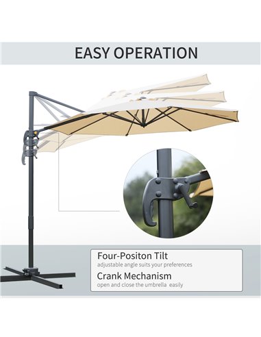 Outsunny 3(m) Patio Offset Parasol Roma Umbrella Cantilever Hanging Sun Shade Canopy Shelter 360° Rotation with Cross Base - Bei
