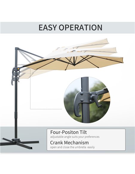 Outsunny 3(m) Patio Offset Parasol Roma Umbrella Cantilever Hanging Sun Shade Canopy Shelter 360° Rotation with Cross Base - Bei - pic 48265 | FastDaddyshop