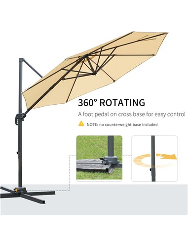 Outsunny 3(m) Patio Offset Parasol Roma Umbrella Cantilever Hanging Sun Shade Canopy Shelter 360° Rotation with Cross Base - Bei