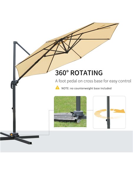 Outsunny 3(m) Patio Offset Parasol Roma Umbrella Cantilever Hanging Sun Shade Canopy Shelter 360° Rotation with Cross Base - Bei - pic 48266 | FastDaddyshop
