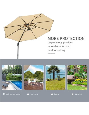 Outsunny 3(m) Patio Offset Parasol Roma Umbrella Cantilever Hanging Sun Shade Canopy Shelter 360° Rotation with Cross Base - Bei