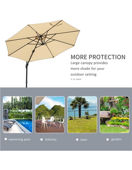 Outsunny 3(m) Patio Offset Parasol Roma Umbrella Cantilever Hanging Sun Shade Canopy Shelter 360° Rotation with Cross Base - Bei - pic 48268 | FastDaddyshop