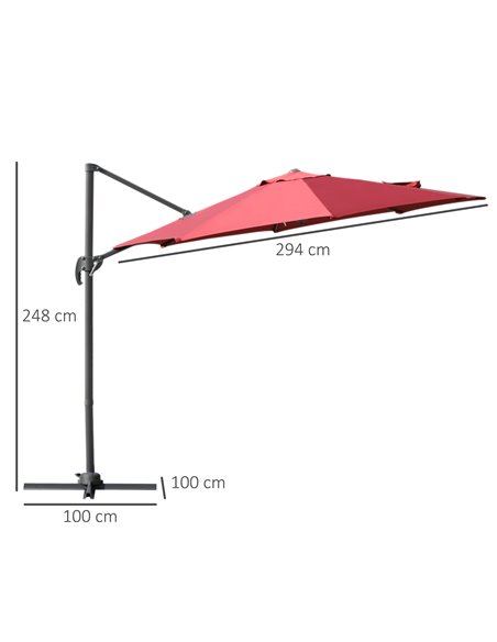 Outsunny Cantilever Roma Parasol Garden Sun Umbrella 360° Rotation w/ Cross Base-Wine Red 84D-052WR - pic 48273 | FastDaddyshop